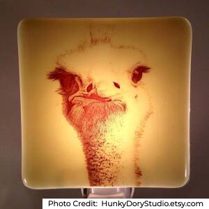 fused glass ostrich night light bird gift