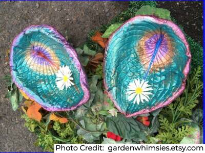 colorful handmade hosta leaf birdbath