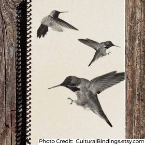 hand bound eco-friendly recycled journal with hummingbird cover