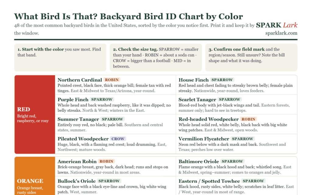 Preview of the printable backyard bird ID chart by color
