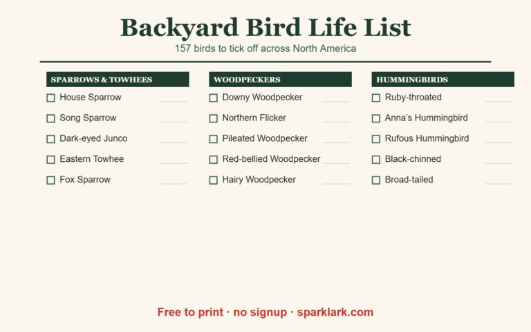 Printable backyard bird life list